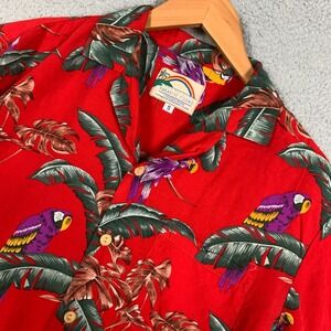 Vintage Magnum PI Paradise Found Shirt Mens Small S Red Parrot Tropical Hawaiian